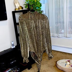 Sheer. Gold. Sparkly blouse body suit.